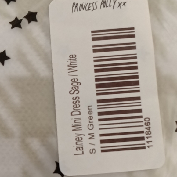#19❤️ NEW WITH TAGS PRINCESS POLLY LAINEY MINI DRESS IN SAGE & WHITE - Picture 7 of 7
